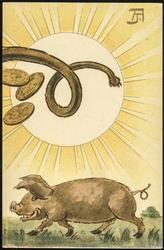 Curly tail of pig with coins, sunshine and small pig. [5of5] 

