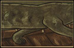 Front end of cat on a roof at night. [2of5, 5 is missing from this set.] 

