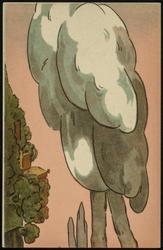 Body of stork. (Also can be horizontal, clouds over trees and houses.) [2of3] 

