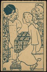 Coloring card for coloring - girl seated with foot up on a stool.

