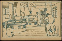 Coloring card for coloring - two men filling sacks.
