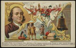 WILLIAM PENN: born in England, 1644; died there, 1718; became a preacher of the Friends in 1668; received the grant of Pennsylvania, 1681; came to America in 1682 and founded Philadelphia; deprived of the government of Pennsylvania in 1692 on the suspicion of intriguing to restore James II, but was restored two years later.

