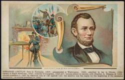 ABRAHAM LINCOLN: born in Kentucky, 1809; assasinated at Washington, 1865; admitted to bar in Illinois, 1836; captain in Black Hawk war, 1832; member of Congress, 1847-49; famous debate on slavery with Stephen A. Douglas in 1848; elected president in 1860 by electoral vote of 180 against 123; his election was the signal for the secession movement; re-elected president in 1864.

