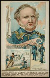 WINFIELD SCOTT:born in Virginia in 1786; died at West Point, N.Y., 1866; entered United States army as captain in 1808; distinguished himself at Queenstown Heights, Chippewa, and Lundy's Lane in war of 1812; appointed commander in cheif of army in 1841; had chief command in the war with Mexico.

