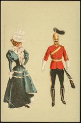 Military man with elegant woman at his side.

