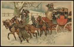 Trouble with the stagecoach in the snow.
