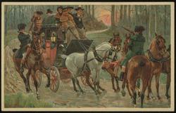 Bandits holding up the stagecoach.
