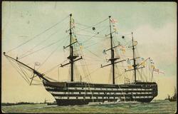 SOUTHSEA H.M.S. VICTORY FLYING THE FAMOUS SIGNAL AND SUBMARINE B1.