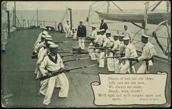 Hearts of oak are our ships, Jolly tars are our men, We always are ready, Steady, boys, steady! We'll fight and we'll conquer again and again.  Hearts of Oak.