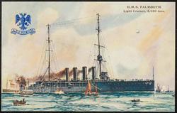H.M.S. FALMOUTH. Light Cruiser, 5,250 tons.

