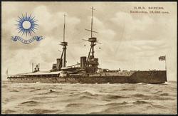 H.M.S. SUPERB. Battleship, 18,600 tons.
Length, 526 feet; Beam, 82 feet; Draught, 29 feet; Speed,  20 3/4 knots. Armed with Ten 12 in., Sixteen 4 in., Four 3 pdr. guns, Three Torpedo Tubes.