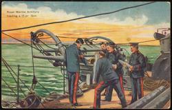 Royal Marine Artillery loading a 12-pr. Gun.
