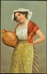 Portrait of woman with a jug.
