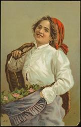 Portrait of woman with basket and flowers
