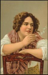 Portrait of woman with a cigarette.
