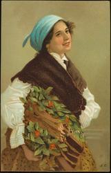 Portrait of woman carrying firewood.
