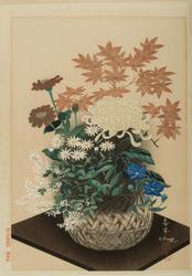 Autumn Flowers in Bamboo Basket