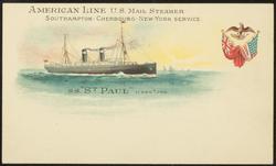 AMERICAN LINE U.S. MAIL STEAMER  SOUTHAMPTON - CHERBOURG - NEW-YORK SERVICE.  
S.S. "ST. PAUL" 11,600 TONS.