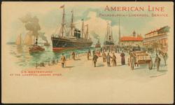 AMERICAN LINE PHILADELPHIA - LIVERPOOL SERVICE. 
S.S. WESTERNLAND AT THE LIVERPOOL LANDING STAGE.