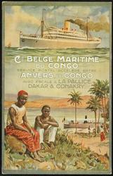 CIE BELGE MARITIME DU CONGO. 
SERVICE POSTAL ACCÉLÉRÉ ENTRE ANVERS, LE CONGO AVEC ESCALE À LA PALLICE. DAKAR & CONAKRY.
