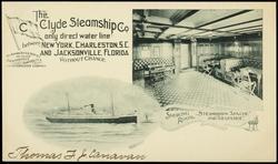 SMOKING ROOM - STEAMSHIPS "APACHE" AND "ARAPAHOE". The Clyde Steamship Co. only direct water line between NEW YORK, CHARLESTON S.C. AND JACKSONVILLE, FLORIDA WITHOUT CHANGE.