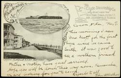 Charleston, S.C. FORT SUMTER. EAST BATTERY.  The Clyde Steamship Co. only direct water line between NEW YORK, CHARLESTON S.C. AND JACKSONVILLE, FLORIDA WITHOUT CHANGE.