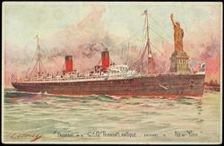 "PAQUEBOT de la Cie Gie TRANSATLANTIQUE, ENTRANT A NEW-YORK."
