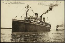 140. "ILE DE FRANCE" Le plus grand paquebot français. 
longueur: 241m, largeur: 28 m. jauge: 43500 tx. puissance: 52,000 C.V. peut transporter 803 hommes d'équipage et 1740 passagers en cabines.