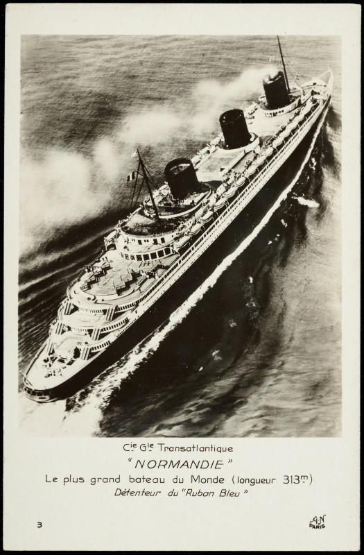 Cie Gie Transatlantique "NORMANDIE." Le plus grand bateau du monde (longueur 313m.) Détenteur du "Ruban Bleu"
