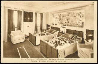 15. - Le Paquebot  "NORMANDIE." de la Cie Générale Transatlantique. Fécamp - Chambre à coucher de grand luxe
