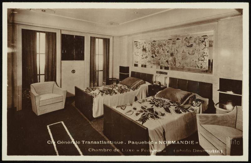 Cie Gie Transatlantique.  Paquebot "NORMANDIE"  Chambre de Luxe "Fécamp".
