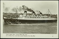 R.M.S. Queen Mary (Cunard White Star Line) 80,773 Gross Tons, 1,019.5 feet Length. Greatest of any ship afloat