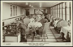CUNARD WHITE STAR LINER  "QUEEN MARY." WORLD'S LARGEST AND FASTEST LINER. 83,673 Tons.
1st CLASS GARDEN LOUNGE.