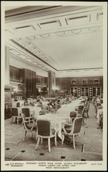 CUNARD WHITE STAR LINER  "QUEEN MARY."  WORLD'S LARGEST AND FASTEST LINER. 83,673 Tons.
MAIN RESTAURANT.