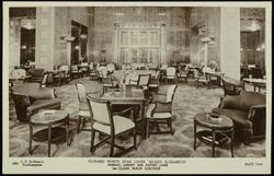 CUNARD WHITE STAR LINER  "QUEEN MARY."  WORLD'S LARGEST AND FASTEST LINER. 83,673 Tons.  
1st CLASS MAIN LOUNGE.