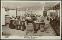CUNARD WHITE STAR LINER  "QUEEN MARY."  WORLD'S LARGEST AND FASTEST LINER. 83,673 Tons.  
TOURIST LOUNGE.