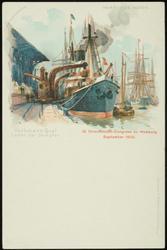 HAMBURGS HAFEN.  13. Orientalisten-Congress zu Hamburg September 1902. 
Versmann Quai Laden der Dempfer.