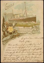 Gruss vom Bord des "FÜRST BISMARCK" Doppelschrauben Schnelldampfer der Hamburg-Amerikan, Packetf.-Act; Ges.
