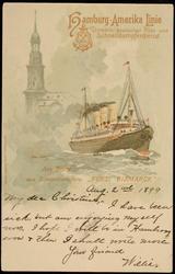 Hamburg-Amerika Linie. Direkter deutscher Post-und Schnelldampferdienst.  
Am Bord des Doppelschrauben-Schnellpostdampfers 
