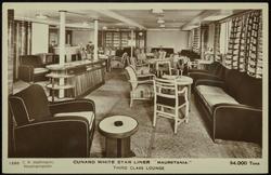 CUNARD WHITE STAR LINER "MAURETANIA." THIRD CLASS LOUNGE  34,000 TONS 

