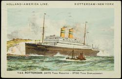 HOLLAND-AMERICA LINE. ROTTERDAM - NEW YORK 
T.S.S. ROTTERDAM. 24170 Tons Register - 37190 Tons Displacement.