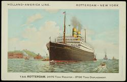 HOLLAND-AMERICA LINE. ROTTERDAM - NEW YORK 
T.S.S. ROTTERDAM.  24170 Tons Register - 37190 Tons Displacement.