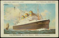 HOLLAND-AMERICA LINE. ROTTERDAM - NEW YORK 
T.S.S. STATENDAM. 28291 Tons Register - 38950 Tons Displacement.