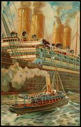 NORDDEUTSCHER LLOYD BREMEN. Tender bringt Passagiere an Bord eines Schnelldampfers.
