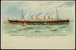 NORDDEUTSCHER LLOYD DAMPFER: KAISER WILHELM DER GROSSE 
- Länge 649 Fuss - Breite 66 Fuss - Tonnage 14000.
