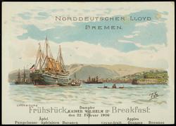 NORDDEUTSCHER LLOYD BREMEN. Dampfer "KAISER WILHELM II" den 22. Februar 1906. CHERBOURG
Frühstück. | Breakfast.
