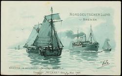 NORDDEUTSCHER LLOYD BREMEN. DAMPFER IN HOLLÄNDISCHEN HERINGSPINKEN.  Dampfer "NECKAR." den 6. Mai 1909.
