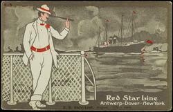 Red Star Line  Antwerp - Dover - New York
[Man on deck holding a telescope]