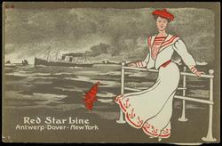 Red Star Line  Antwerp - Dover - New York
[Young woman on deck.)