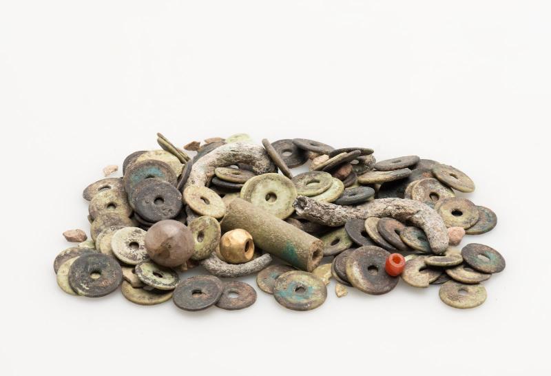 Scarab cylinder bead and assorted small beads
